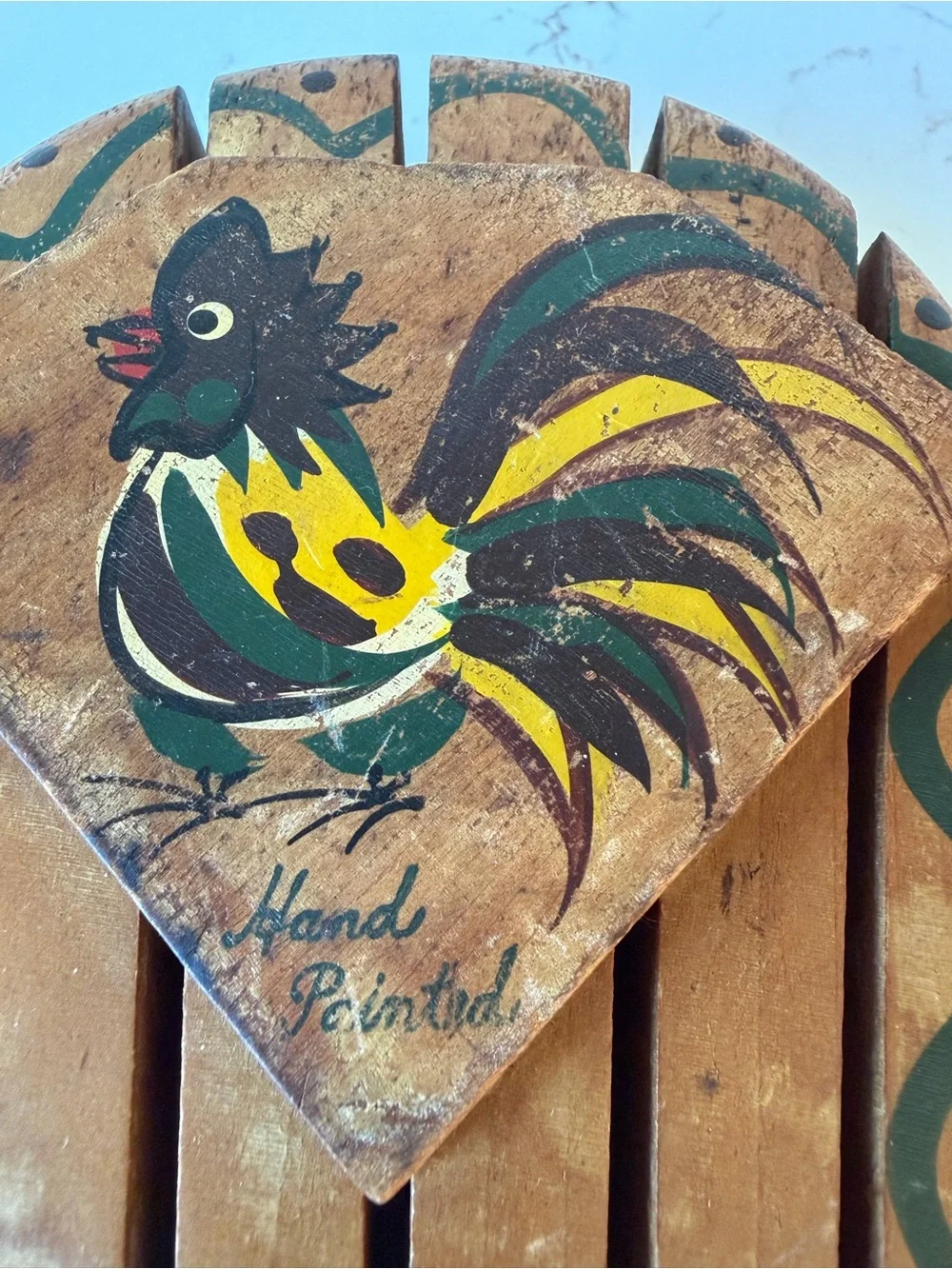 Vintage Woodpecker Woodware Hand Painted Japen Rooster Knife Holder Wall Mount